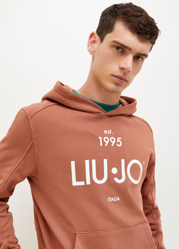 Liu Jo 1995 Logo Hoodie Men's Sweaters Brown | PBG-829015