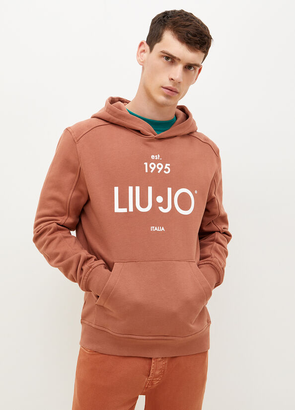 Liu Jo 1995 Logo Hoodie Men\'s Sweaters Brown | PBG-829015