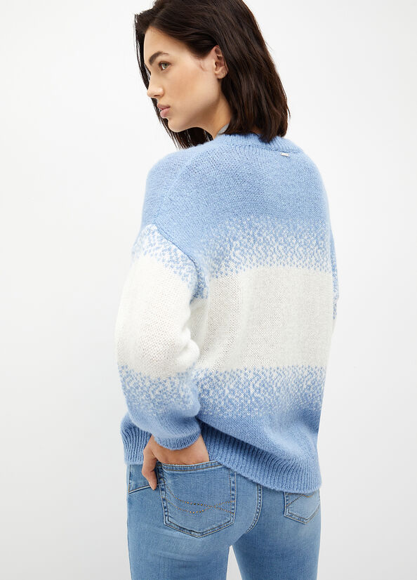 Liu Jo Alpaca Blend Women's Sweaters White / AZURE Blue | TDO-614729