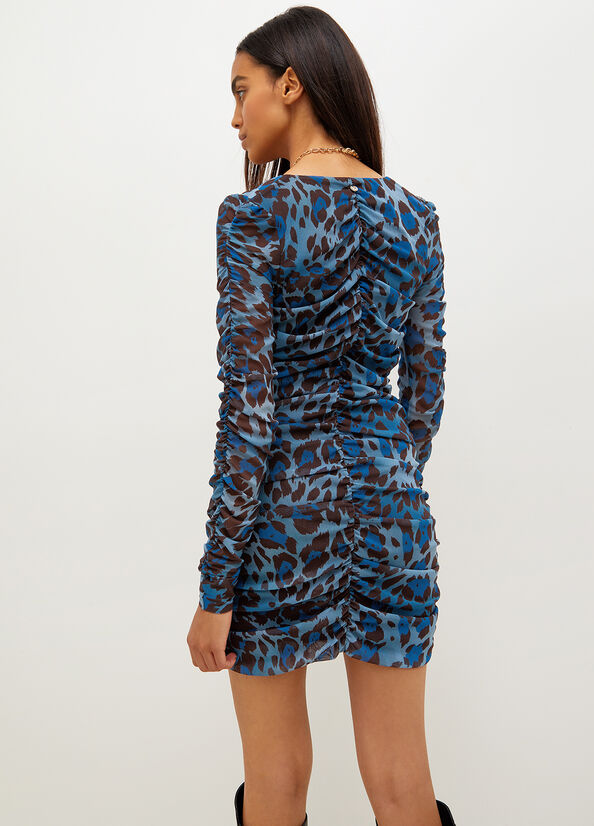 Liu Jo Animal-Print Cocktail In Tulle Women's Dress Blue | XFN-329714