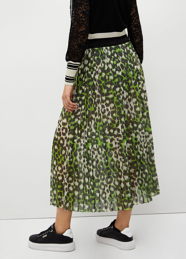 Liu Jo Animal Print Pleated Women's Skirts Green | IDQ-851907