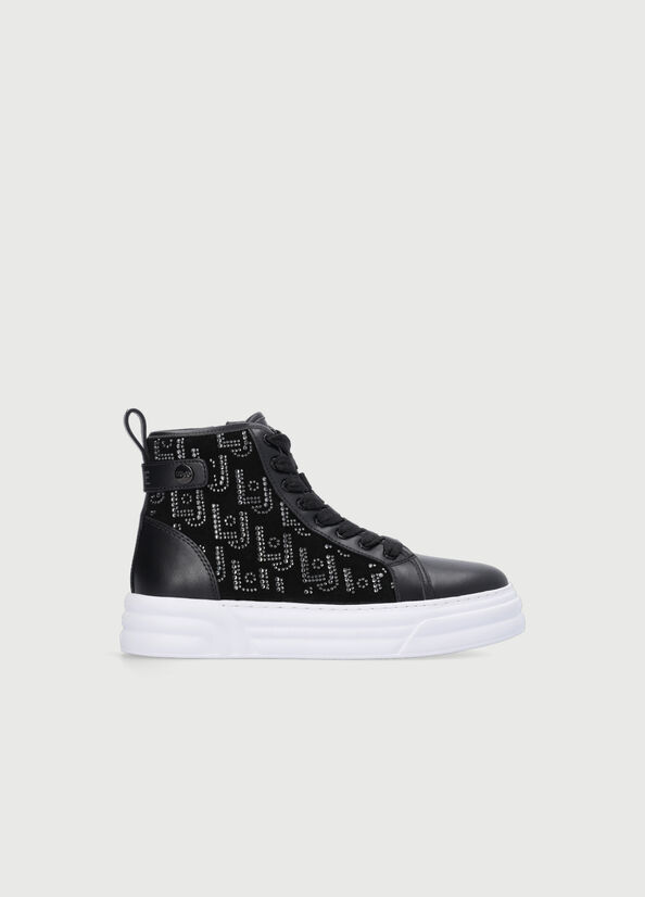 Liu Jo Basketball With All Over Logo Women's Sneakers Black | OMI-307624