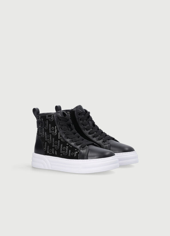 Liu Jo Basketball With All Over Logo Women's Sneakers Black | OMI-307624