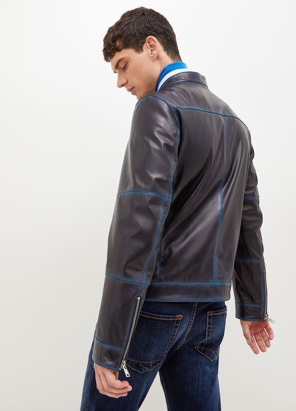 Liu Jo Biker With Shades Men's Jackets Black / Blue | ZLB-015497