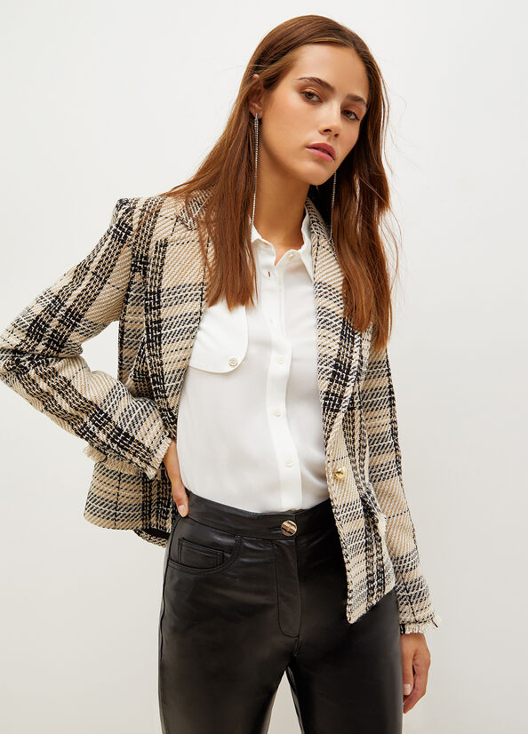 Liu Jo Blazer In Woven Check Bouclé Women\'s Jackets Beige | KMF-130542