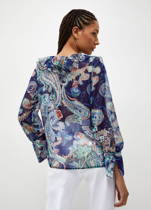 Liu Jo Blouse With Paisley Print Women's Shirts Blue | YSL-098462