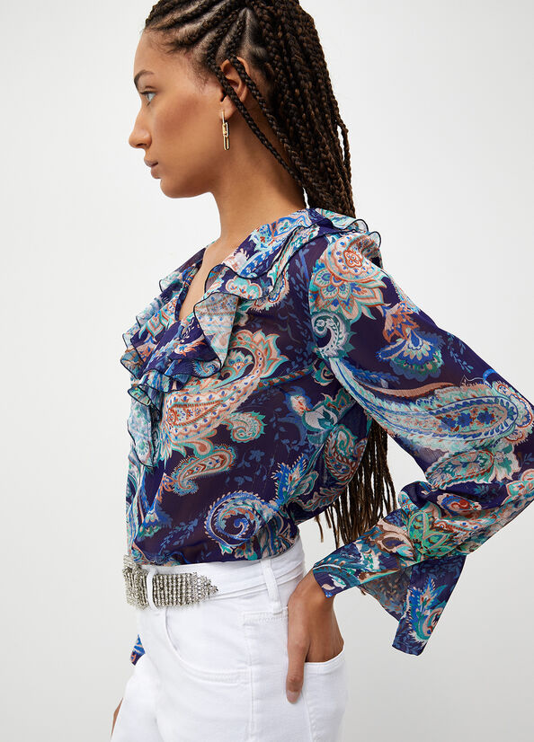 Liu Jo Blouse With Paisley Print Women's Shirts Blue | YSL-098462