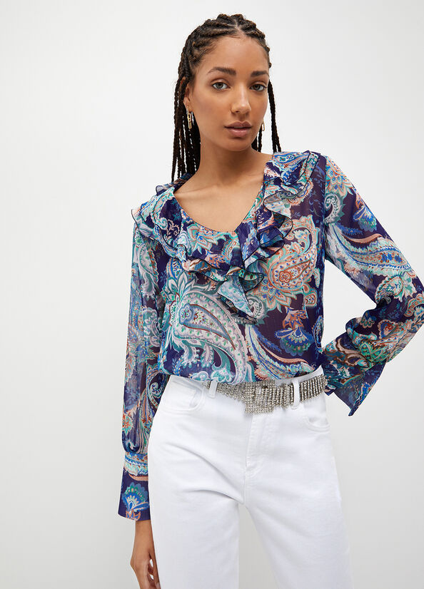 Liu Jo Blouse With Paisley Print Women\'s Shirts Blue | YSL-098462