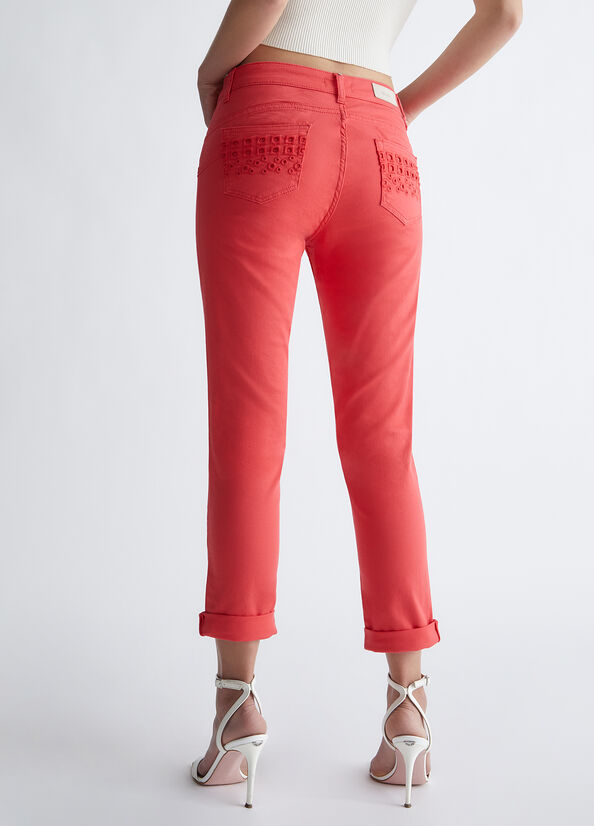 Liu Jo Bottom Up With Embroidery Women's Pants Red | FVA-457698