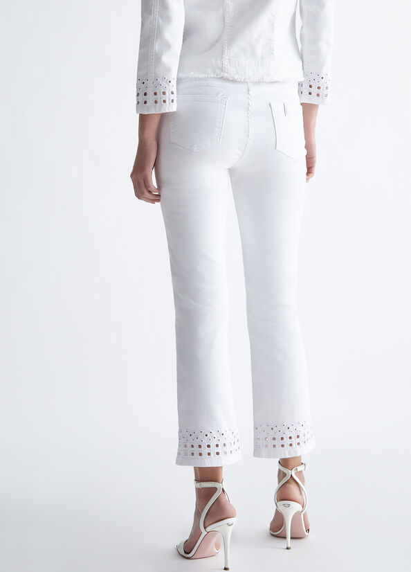 Liu Jo Bottom Up With Embroidery Women's Pants White | UAE-820951