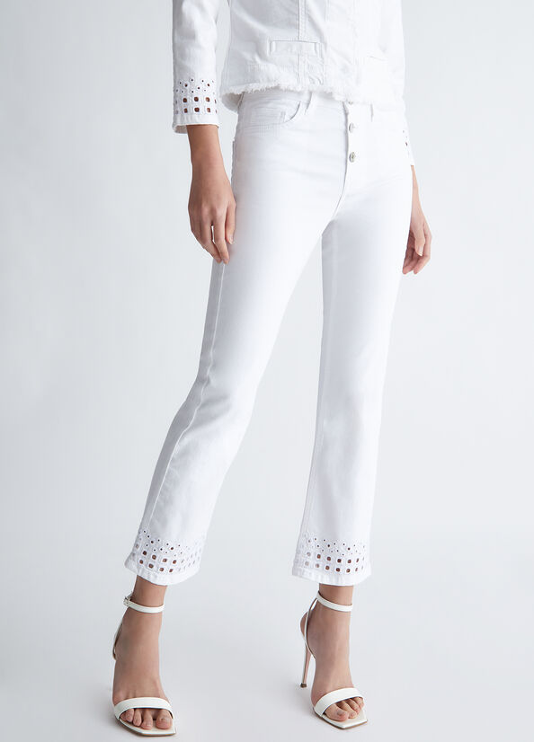 Liu Jo Bottom Up With Embroidery Women\'s Pants White | UAE-820951