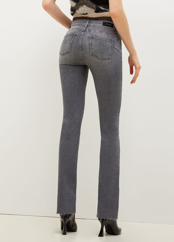 Liu Jo Bottom Up With Gemstones Women's Straight-Fit Jeans Grey | OGU-278496