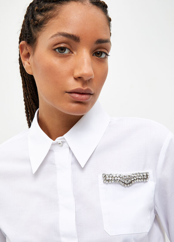 Liu Jo Boxy With Jewel Embroidery Women's Shirts White | EHZ-617892