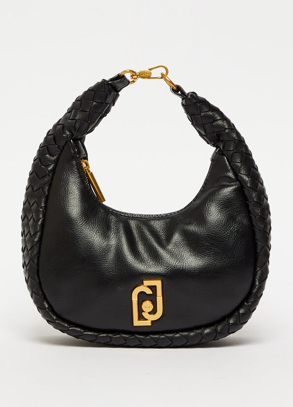 Liu Jo Braided Shoulder With Logo Women's Shoulder Bags Black | MQB-483590