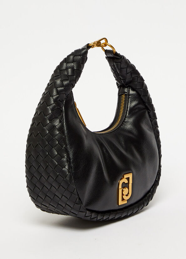 Liu Jo Braided Shoulder With Logo Women's Shoulder Bags Black | MQB-483590