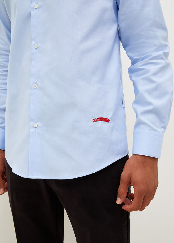 Liu Jo Button Down With Embroidery Detail Men's Shirts Blue | TBH-794368