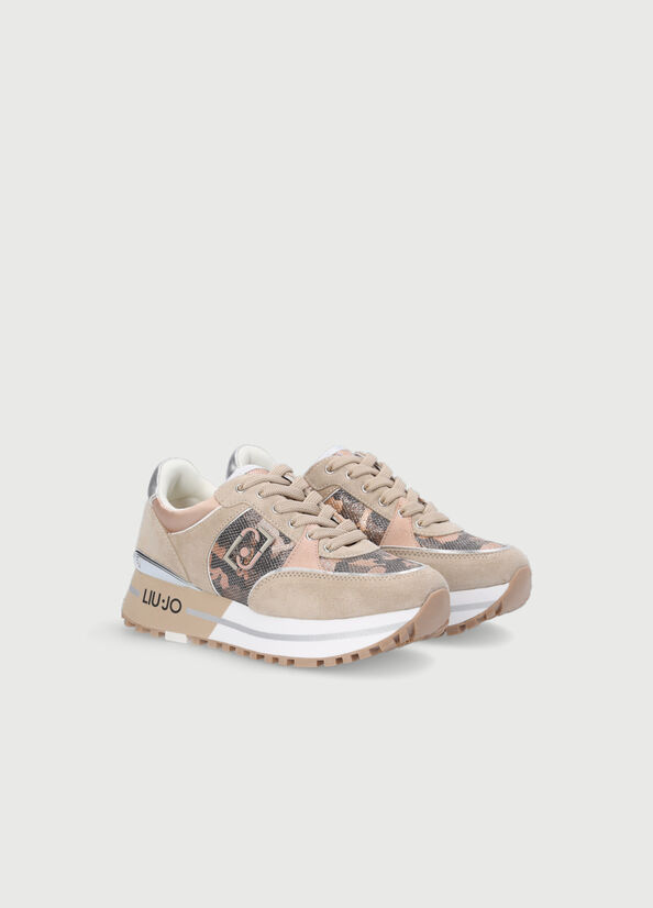 Liu Jo Camouflage Mesh Platform Women's Sneakers Beige | UPD-269480