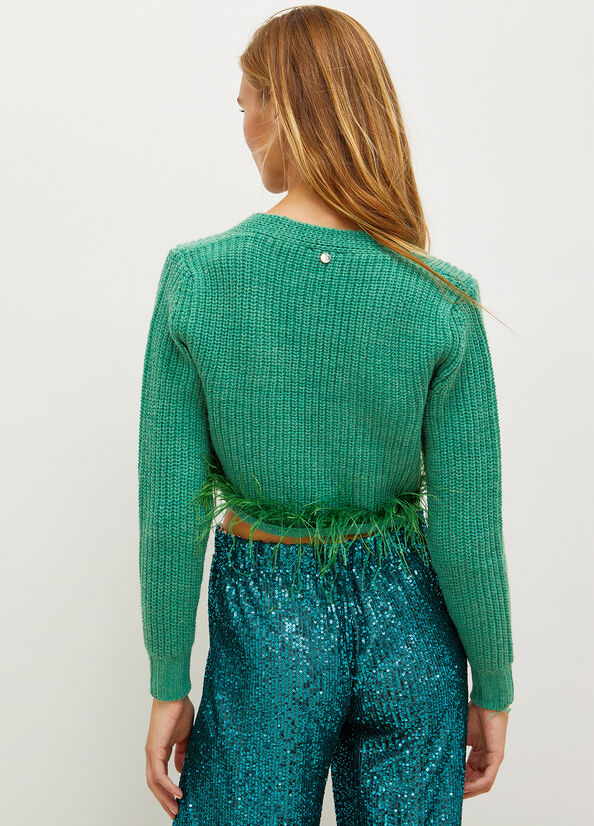 Liu Jo Cardigan With Feathers Women's Sweaters Green | AOP-013896