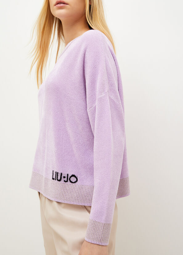 Liu Jo Chenille With Logo Women's Sweaters Purple | TWD-352718