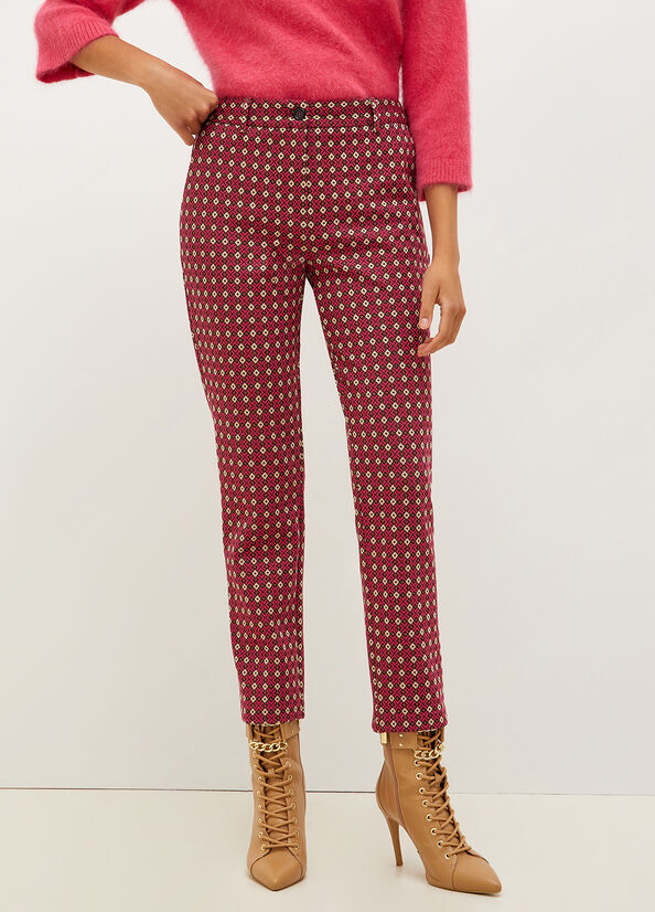 Liu Jo Chinos With Geometric Motif Women\'s Pants Red | ETR-573096