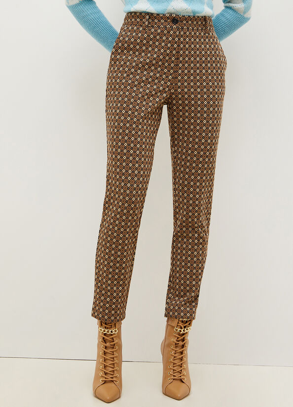 Liu Jo Chinos With Geometric Motif Women\'s Pants Brown | YKM-501728