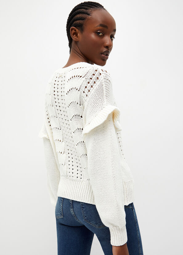 Liu Jo Cotton Crochet Women's Sweaters White | XLE-365917