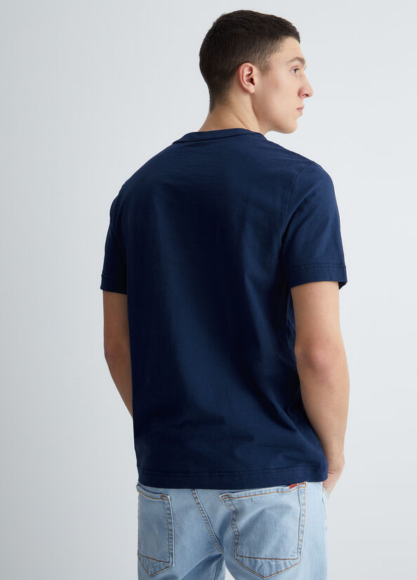 Liu Jo Cotton Henley Men's T Shirts Dark Blue | MTE-483769