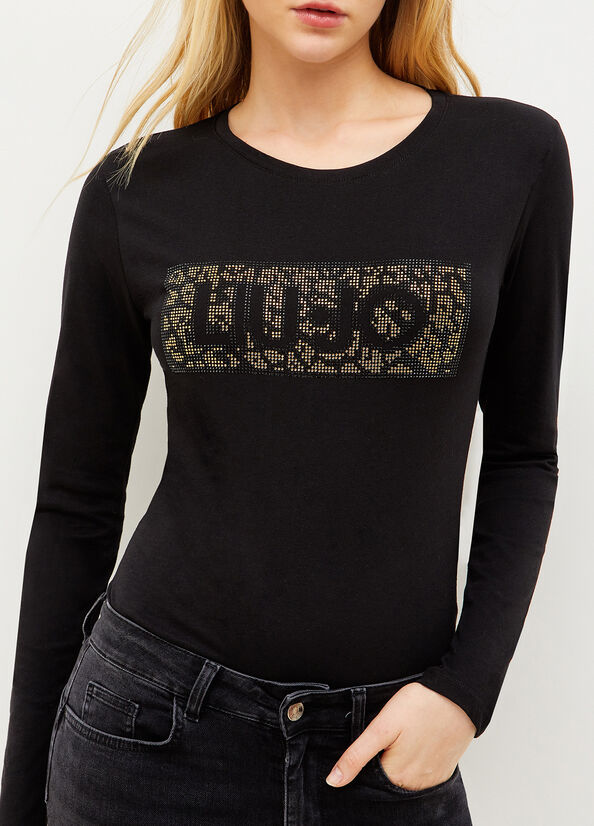 Liu Jo Cotton With Logo Women's T Shirts Black | NMQ-651834