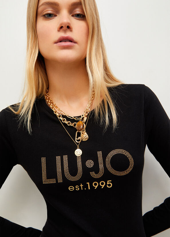 Liu Jo Cotton With Logo Women's T Shirts Black | QYG-213459