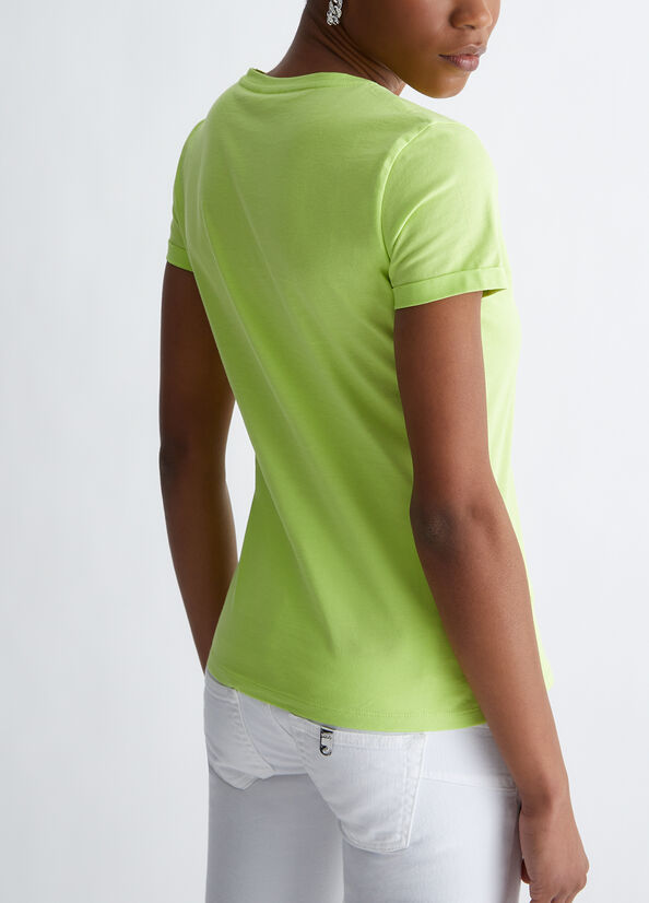 Liu Jo Cotton With Logo Women's Tops Green | VHT-831649