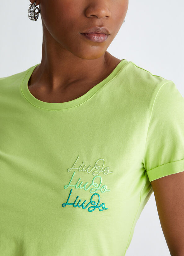 Liu Jo Cotton With Logo Women's Tops Green | VHT-831649