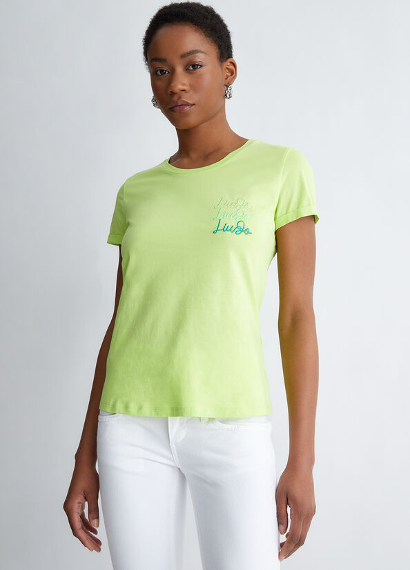 Liu Jo Cotton With Logo Women\'s Tops Green | VHT-831649