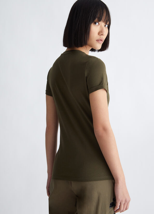 Liu Jo Cotton With Logo Women's Tops Olive | LRB-046397