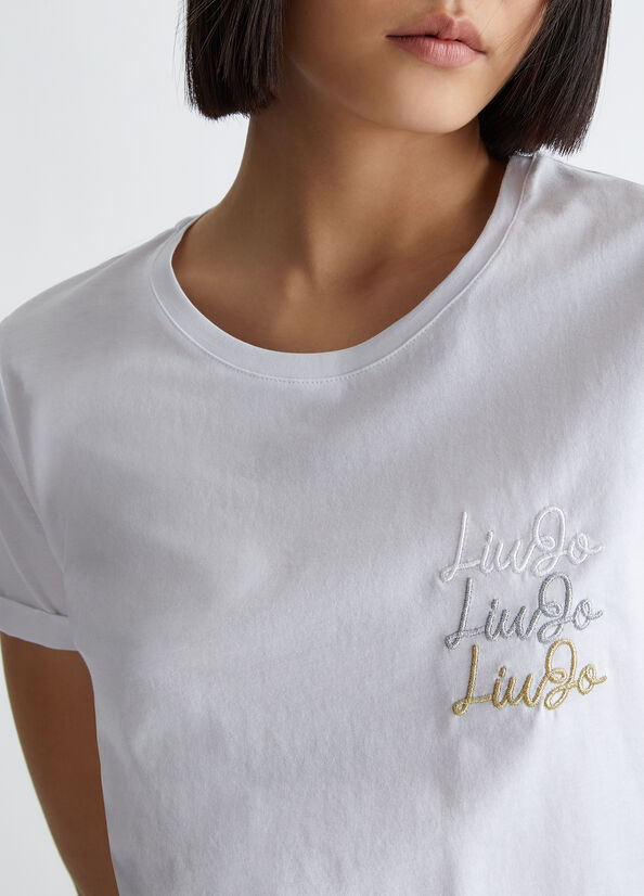 Liu Jo Cotton With Logo Women's Tops White | BMA-713802