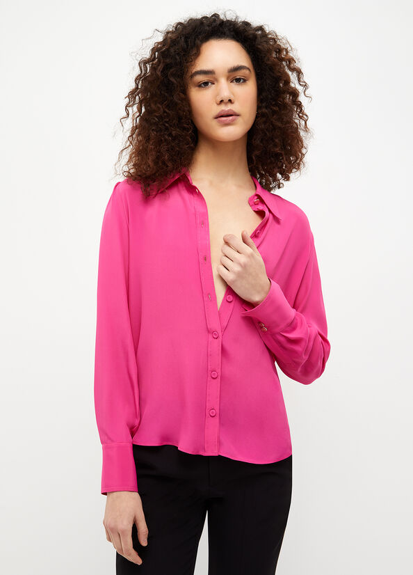 Liu Jo Crepe De Chine Women\'s Shirts Fuchsia | ZUP-439710