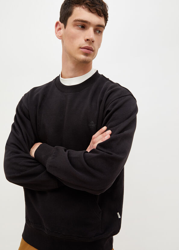 Liu Jo Crew Neck Men's Sweaters Black | VRQ-431208