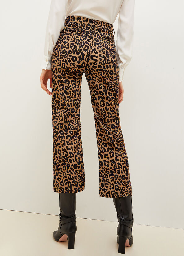 Liu Jo Cropped Animal-Print Women's Pants Brown | HAY-140756