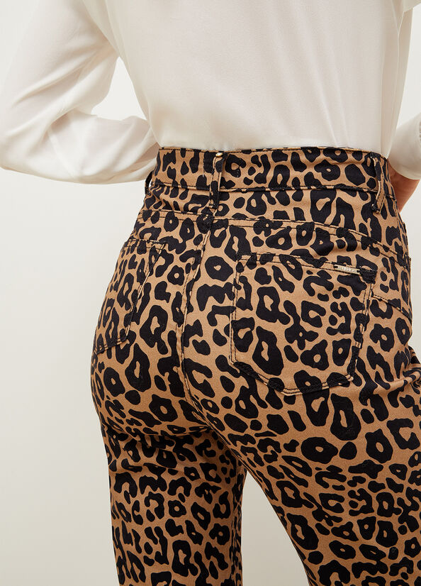 Liu Jo Cropped Animal-Print Women's Pants Brown | HAY-140756