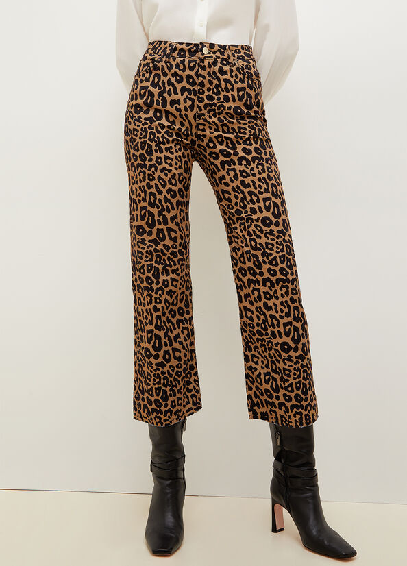 Liu Jo Cropped Animal-Print Women\'s Pants Brown | HAY-140756