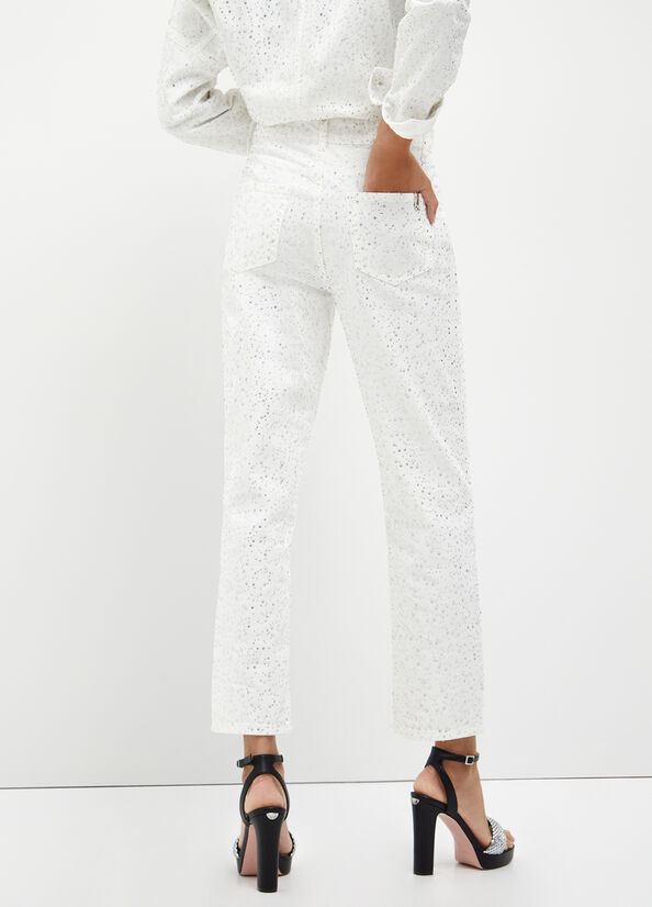 Liu Jo Cropped With Diamantés Women's Slim-Fit Jeans White | NLI-341028