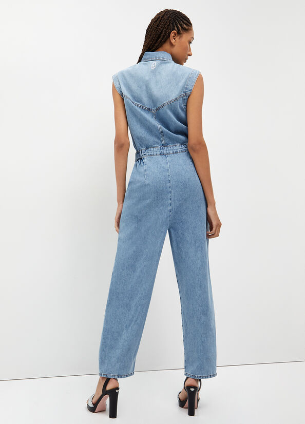 Liu Jo Denim Jumpsuit Women's Straight-Fit Jeans Blue | GOZ-523408