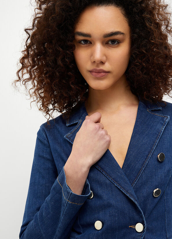 Liu Jo Double-Breasted Denim Blazer Women's Jackets Blue | RMN-427150