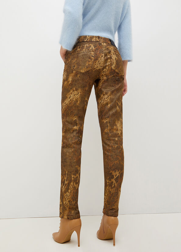 Liu Jo Drill With Animal Print Women's Pants Gold | ERB-657813