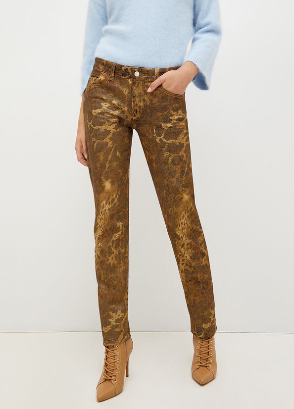 Liu Jo Drill With Animal Print Women\'s Pants Gold | ERB-657813