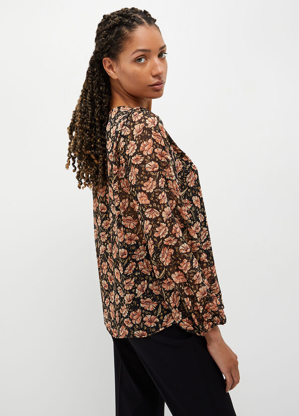 Liu Jo Eco-Friendly Floral Blouse Women's Shirts Black | AUJ-075641