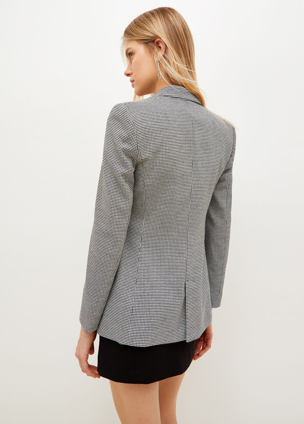 Liu Jo Eco-Friendly Houndstooth Blazer Women's Jackets White / Black | WVO-156780