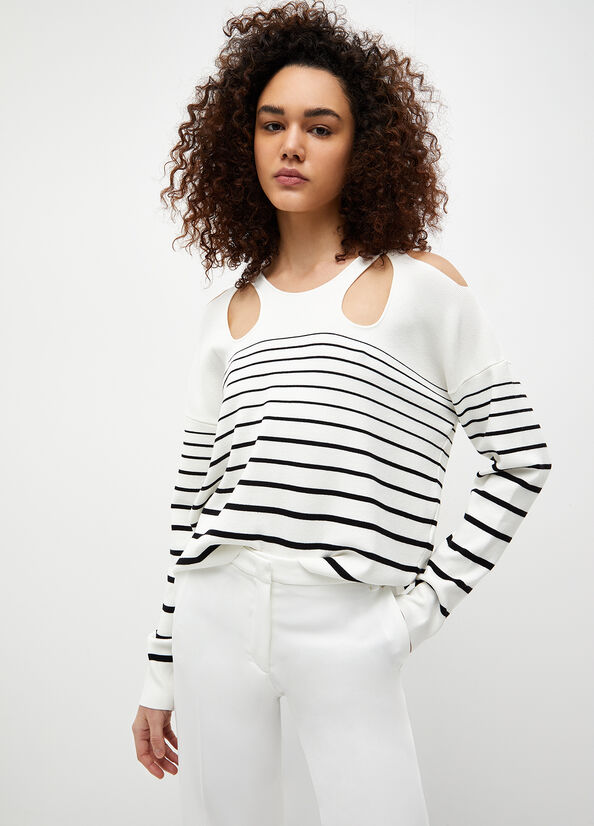 Liu Jo Eco-Friendly Striped Women\'s Sweaters White / Black | XCS-960483