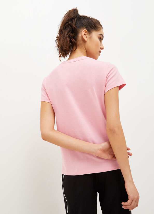 Liu Jo Eco-Friendly With Gemstones Women's T Shirts Pink | KBI-267591