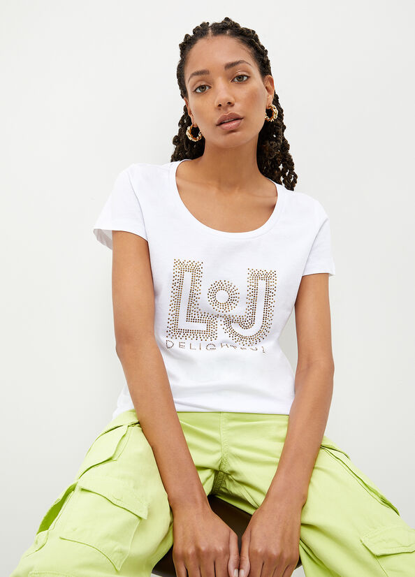 Liu Jo Eco-Friendly With Gemstones Women's Tops White | QOL-950674