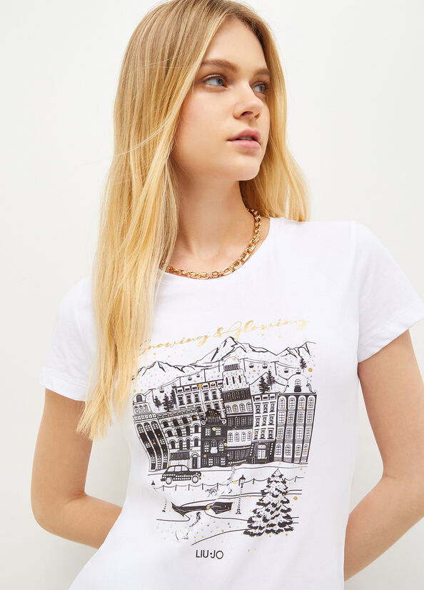 Liu Jo Eco-Friendly With Graphic Print Women's T Shirts White | JRB-102678